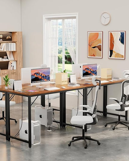 47 Inch Computer Desk with Magic Power Outlets, Modern Office Desk with USB Charging Ports, Sturdy Writing Table, Simple Laptop PC Gaming Desk for Bedroom Workstation, Rustic Brown, 2 Pack - LeafyLoom