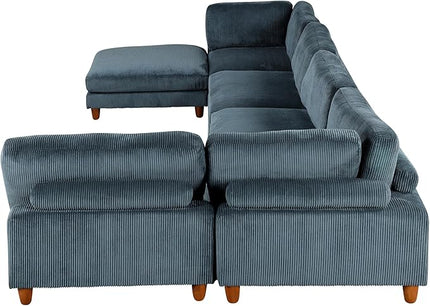 163.8" Large L Shaped Modular Sectional Sofa with Ottoman, 6-Seater Upholstered Combination Corner Couch for Living Room Office Spacious Space Furniture Sets, Blue, 163.8 Inch - LeafyLoom