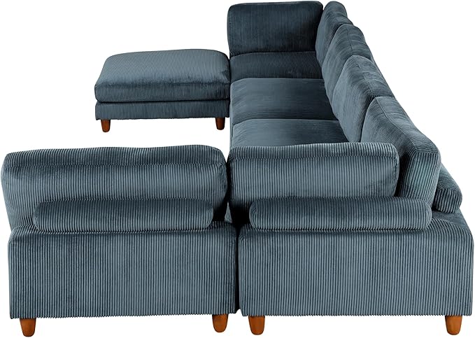 163.8" Large L Shaped Modular Sectional Sofa with Ottoman, 6-Seater Upholstered Combination Corner Couch for Living Room Office Spacious Space Furniture Sets, Blue, 163.8 Inch - LeafyLoom