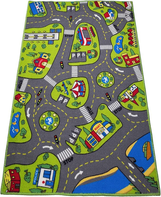 Large Kids Carpet Playmat Rug 52 x 32 with Non-Slip Backing, City Life Play Mat for Playing with Car Toy, Game Area for Baby Toddler Kid Child Educational Learn Road Traffic in Bedroom, Classroom - LeafyLoom