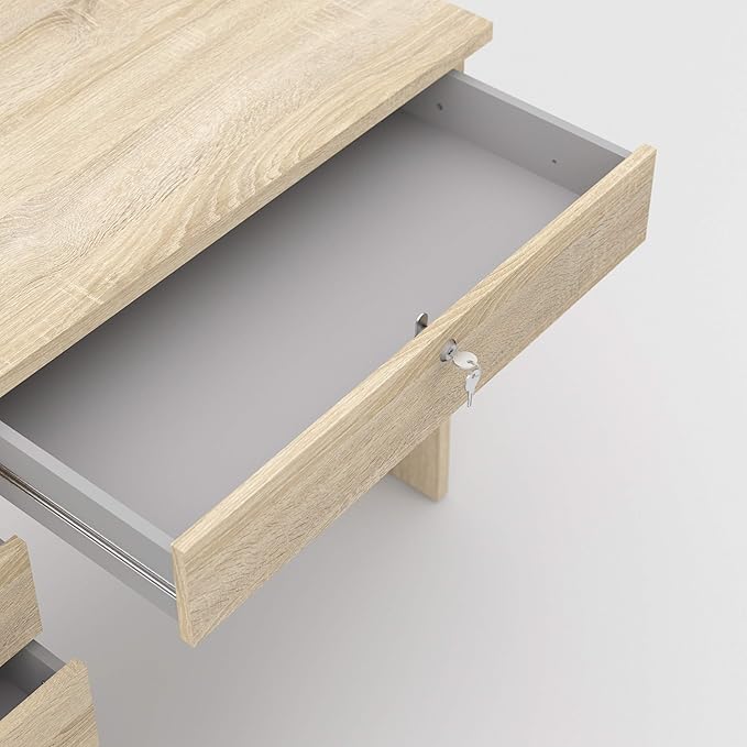 Tvilum, Oak Structure Walden Desk with 5 Drawers - LeafyLoom