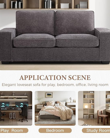 EASELAND 71" Loveseat, Small Chenille Loveseat for Small Spaces, 2-Seater Modern Deep Seat Couch with Removable Back and Cushions, Lounge Sofa for Bedroom with Wood Legs and Fluffy Armrest(Dark Grey) - LeafyLoom