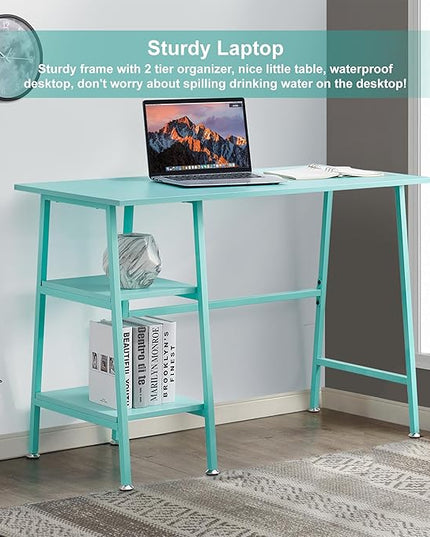 VECELO 43 Inch Computer, Writing Home Office Hutch Workstation with Shelf Storage Desk 43", Classic Blue - LeafyLoom