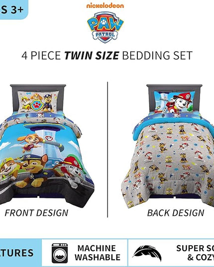 Franco Kids Bedding Super Soft Comforter and Sheet Set, 4 Piece Twin Size, Paw Patrol (Prints may vary) - LeafyLoom