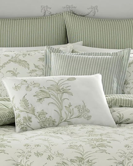 Laura Ashley - Queen Comforter Set, Reversible Cotton Bedding, Includes Matching Shams with Bonus Euro Shams & Throw Pillows (Natalie Sage/Off White, Queen) - LeafyLoom