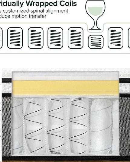 Zinus 12 Inch True Support Hybrid Mattress [New Version], King, Fiberglass Free, Medium Feel, Motion Isolation, Certified Safe Foams & Fabric, Mattress in A Box - LeafyLoom