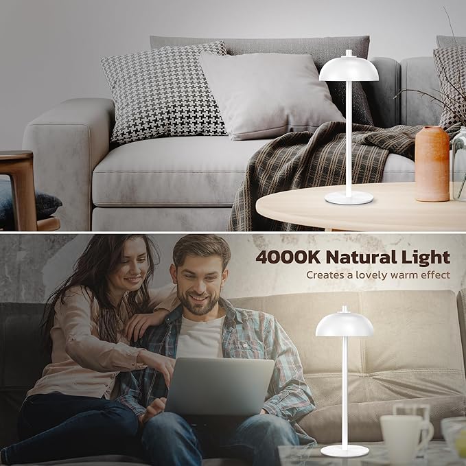 2 Pack Cordless Table Lamp, 5000mAh Portable Rechargeable Table Lamp, 3 Color Modes Stepless Dimming Table Light with Memory Function, for Dinner, Patio, Home, Restaurant.(White) - LeafyLoom