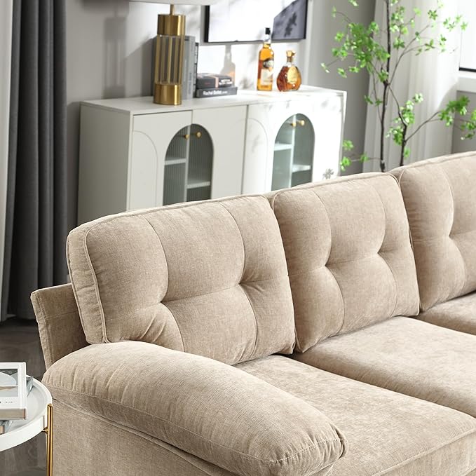 L Shaped Convertible Sleeper Sectional Sofa with Reversible Chaise, 3 Seater Corner Couch Bed with Detachable Pillow Armrest and Golden Metal Legs for Living Room Apartment Small Space - LeafyLoom