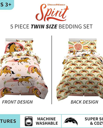 Franco Kids Bedding Super Soft Comforter and Sheet Set with Sham, 5 Piece Twin Size, Spirit Riding Free - LeafyLoom