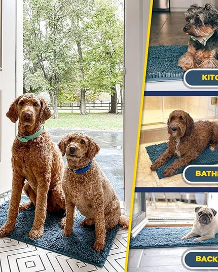 Muddy Mat® Shown on TV–Super Absorbent Microfiber Dog Door Mat for Muddy Paws, Non-Slip Washable Pet Rug, Quick Dry Chenille Entryway Carpet, Machine Washable Indoor Outdoor mat–Atlantic Blue 28"x18" MuddyMat