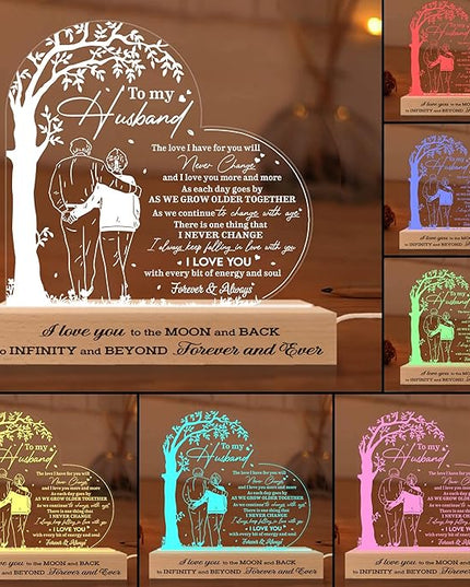 Gifts for Husband from Wife, Husband Gifts 3D Led Wooden Base, Husband Birthday Gifts, Anniversary Wedding Gifts, Fathers Day Presents for Him Husband, Gift for Dad Father from Son Daughter - LeafyLoom