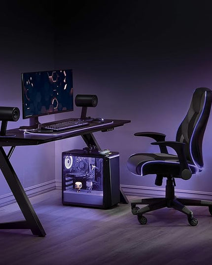OSP Home Furnishings Beta Battlestation Gaming Desk with Bluetooth RGB LED Lights, Matte Black - LeafyLoom