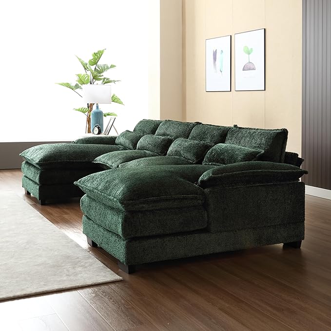 Oversized Modular Sectional Sofa Cloud Couch, U Shaped Chenille Upholstered Overstuffed Corner Couch with Double Chiase Lounge and Solid Wood Legs, 6 Seater Soft Sleeper Sofa&Couches for Home - LeafyLoom