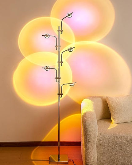 Unique 5 Multi Head Sunset Lamp Projector LED Corner Floor Lamps for Live Ambient Lighting in Living Rooms, Bedrooms, Dining Rooms and Bars Mood Lighting - LeafyLoom