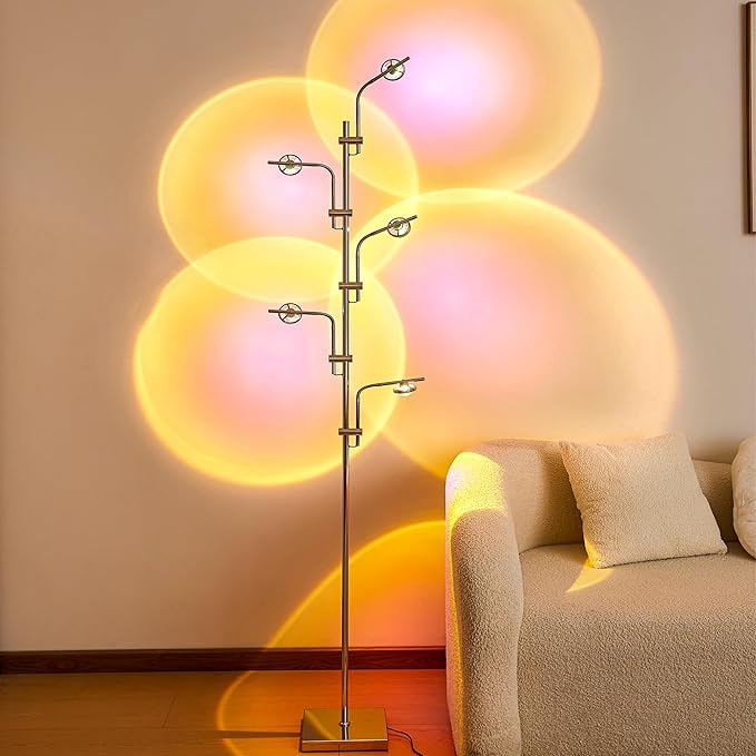 Unique 5 Multi Head Sunset Lamp Projector LED Corner Floor Lamps for Live Ambient Lighting in Living Rooms, Bedrooms, Dining Rooms and Bars Mood Lighting - LeafyLoom