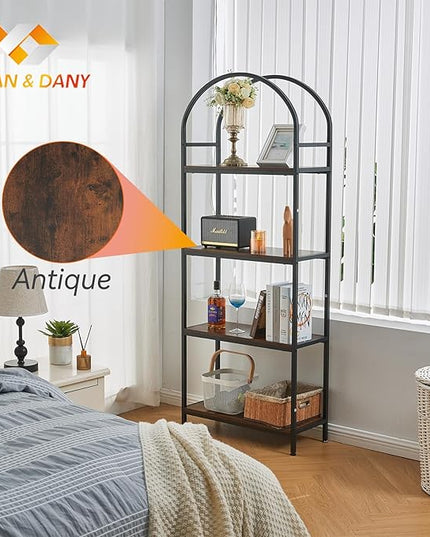 BRIAN & DANY Bookshelf, 4 Tier Tall Black Bookcase Metal Book Shelf, Larger Compartments Arched Display Shelves Open Storage Rack Shelving for Home Office, Bedroom, Living Room, Study, Antique - LeafyLoom