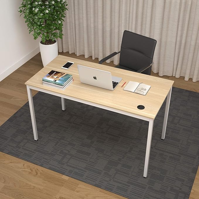 It's_Organized Computer Desk 47 Inch Home Office Study Writing Desk,Modern Simple Laptop Computer Table, Easy Assembly, Industrial Style, White Metal Frame,Wood Grain - LeafyLoom