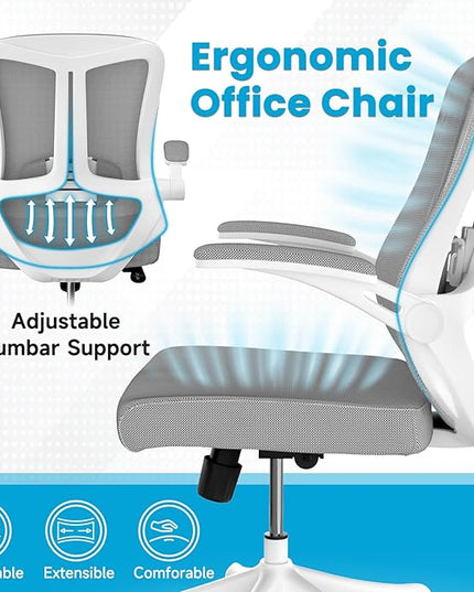 Ergonomic Office Chair - Comfy Desk Chairs with Wheels and Arms, 400LB Heavy Duty Mesh Computer Chairs with Comfortable Lumbar Back Support for Home Office, Bedroom, College Dorm and Study - LeafyLoom