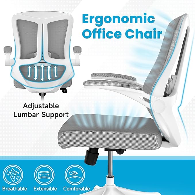 Ergonomic Office Chair - Comfy Desk Chairs with Wheels and Arms, 400LB Heavy Duty Mesh Computer Chairs with Comfortable Lumbar Back Support for Home Office, Bedroom, College Dorm and Study - LeafyLoom