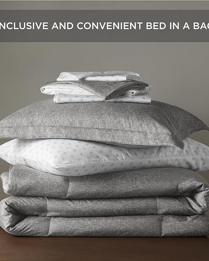 7-Piece King Size Comforter Set with Sheets, Modern Chambray Printed Bed in a Bag Bedding Sets, Grey, includes Fitted Sheet, Flat Sheet, Comforter, 2 Pillowcases & 2 Shams - LeafyLoom