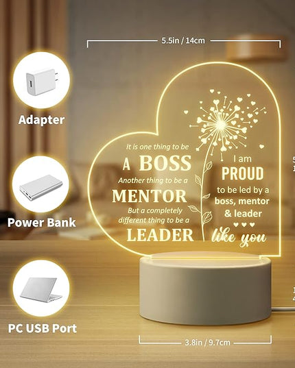Boss Day Gifts, Boss Gifts for Women Men, Boss Lady Gifts for Women, Appreciation Night Lamp for Boss Day Birthday Christmas Going Away Farewell Congratulation Retirement, Best Boss Ever - LeafyLoom