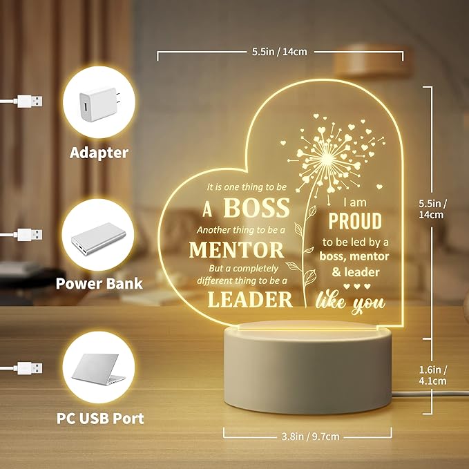 Boss Day Gifts, Boss Gifts for Women Men, Boss Lady Gifts for Women, Appreciation Night Lamp for Boss Day Birthday Christmas Going Away Farewell Congratulation Retirement, Best Boss Ever - LeafyLoom