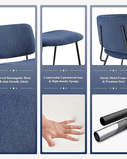COLAMY Modern Upholstered Fabric Dining Room Accent Diner Stylish Kitchen Chairs with Solid Metal Legs, set of 4, Blue - LeafyLoom