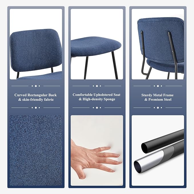 COLAMY Modern Upholstered Fabric Dining Room Accent Diner Stylish Kitchen Chairs with Solid Metal Legs, set of 4, Blue - LeafyLoom