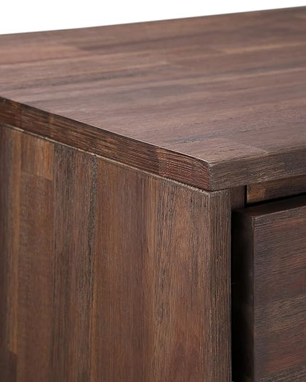 SIMPLIHOME Lowry SOLID ACACIA WOOD and Metal 39 Inch Wide Modern Industrial Medium Storage Cabinet in Distressed Charcoal Brown, For the Living Room, Entryway and Family Room - LeafyLoom