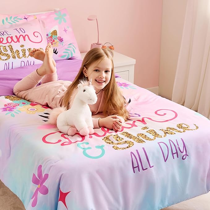 Joiedomi Kid Twin Comforter Set - 5 Piece Unicorn Bedding Set for Boys/Girls - Super Soft Microfiber Bed in a Bag with Comforter, Sheets, Pillowcase & Sham - LeafyLoom