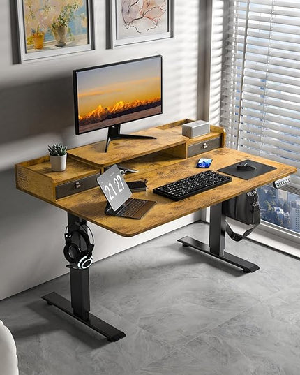 48×30 Inch Electric Standing Desk with 2 Drawers, Adjustable Height Widened Stand Up Desk with Storage Shelf, Sit to Stand Ergonomic Workstation for Home Office - LeafyLoom