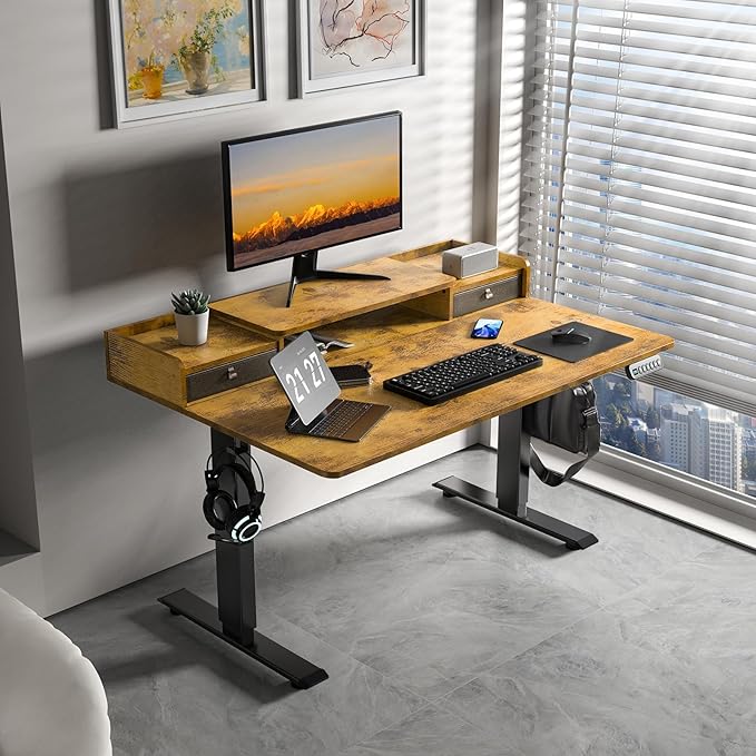 48×30 Inch Electric Standing Desk with 2 Drawers, Adjustable Height Widened Stand Up Desk with Storage Shelf, Sit to Stand Ergonomic Workstation for Home Office - LeafyLoom