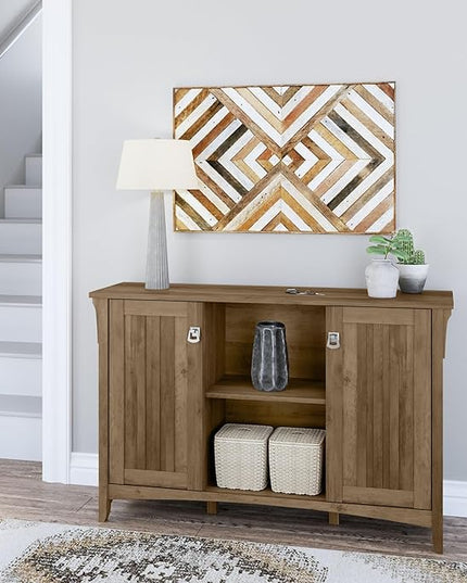 Bush Furniture Salinas Accent Storage Cabinet with Doors in Reclaimed Pine - LeafyLoom