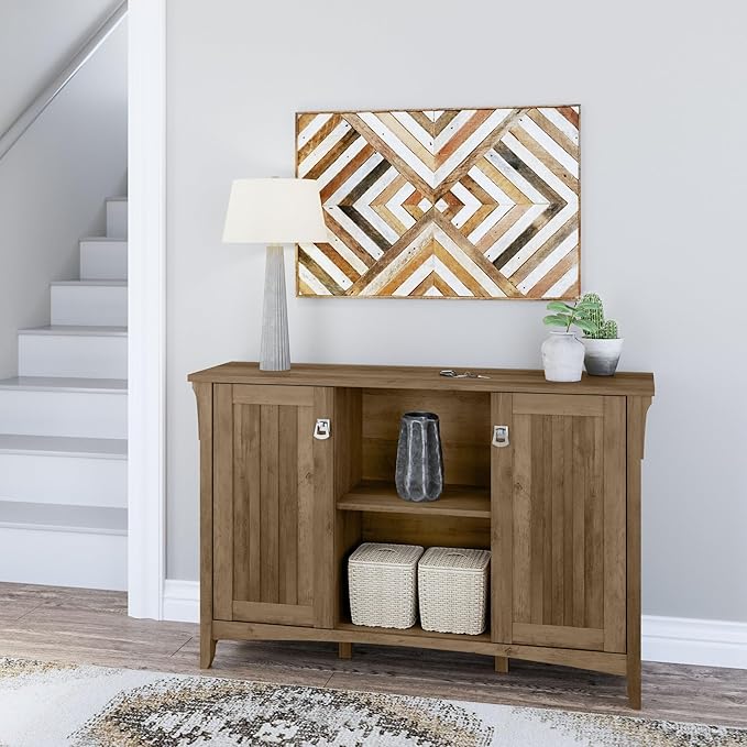 Bush Furniture Salinas Accent Storage Cabinet with Doors in Reclaimed Pine - LeafyLoom