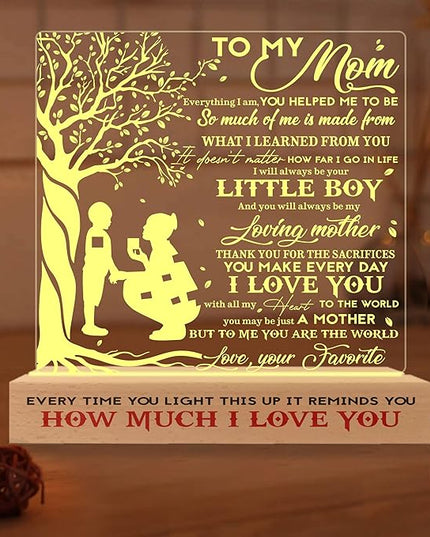 to my Mom 3D Illusion Lamp w/Wooden Base USB Powered, Mom Acrylic Night Light, Gift from Daughter, Bonus Mom Stepmom Gift, Lamp Present for Mom Mother, Gift for Birthday Mothers Day - LeafyLoom