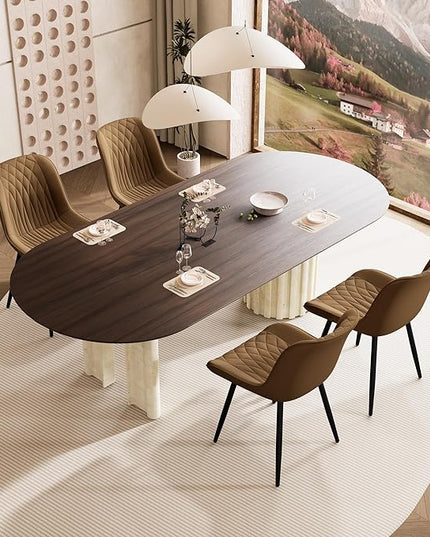 YOUNIKE Tan Dining Chairs set of 2 with High Backs Mid Century Modern Kitchen & Dining Room Chairs PU Faux Leather Upholstered sillas de comedor Comfortable Large Padded Accent Chairs with Metal Legs - LeafyLoom
