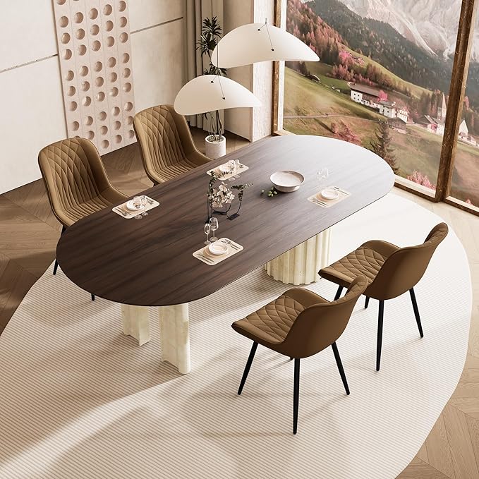 YOUNIKE Tan Dining Chairs set of 2 with High Backs Mid Century Modern Kitchen & Dining Room Chairs PU Faux Leather Upholstered sillas de comedor Comfortable Large Padded Accent Chairs with Metal Legs - LeafyLoom