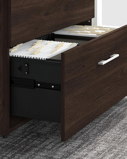 Bush Business Furniture Office 500 Height Adjustable Standing Desk with Storage and Bookcase, 72W, Black Walnut - LeafyLoom