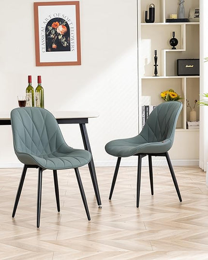 YOUNIKE Dining Chairs Set of 2, GrayishGreen Elegant Kitchen & Dining Room Chairs, Modern Faux Leather Padded Dining Chair, Armless Upholstered Bedroom Side Chairs Dinner Chairs Dinning Chairs - LeafyLoom