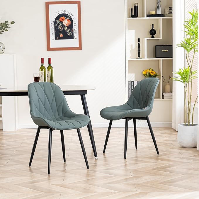 YOUNIKE Dining Chairs Set of 2, GrayishGreen Elegant Kitchen & Dining Room Chairs, Modern Faux Leather Padded Dining Chair, Armless Upholstered Bedroom Side Chairs Dinner Chairs Dinning Chairs - LeafyLoom