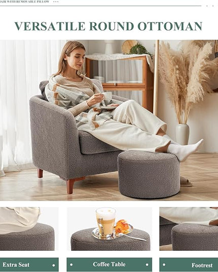 COLAMY H26-Brown-2pcs accent chair with ottoman, Set of 2, Brown - LeafyLoom