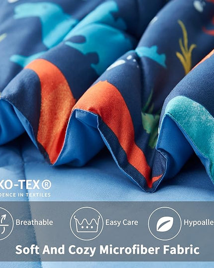 Kids Twin Bedding Comforter Set for Boys, 5 Pieces Soft Lightweight Dinosaur Bedding Twin Set with Sheets, Bed in a Bag, Durable Boys Twin Comforter Set - LeafyLoom