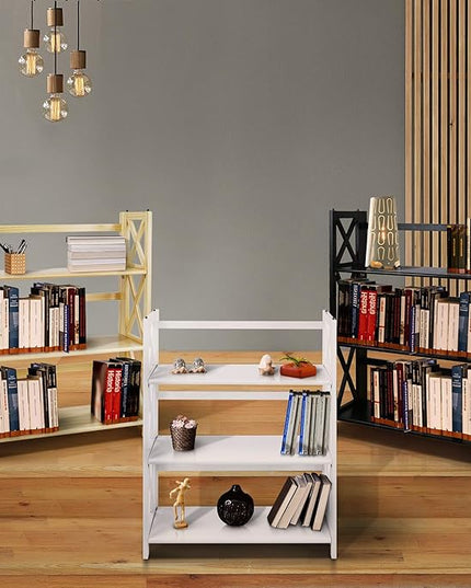 Casual Home Montego 3-Shelf White fold bookcase, 27.5" Wide - LeafyLoom