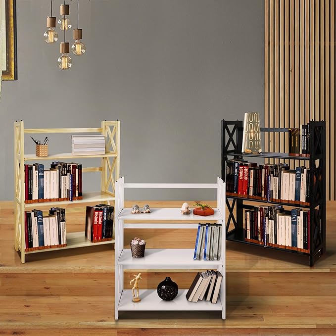 Casual Home Montego 3-Shelf White fold bookcase, 27.5" Wide - LeafyLoom