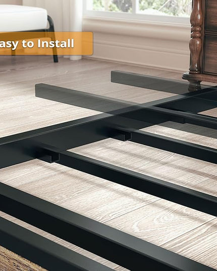 LIKIMIO Full Size Bed Frame, Storage Headboard with Charging Station, Solid and Stable, Noise Free, No Box Spring Needed, Easy Assembly (Walnut and Beige) - LeafyLoom
