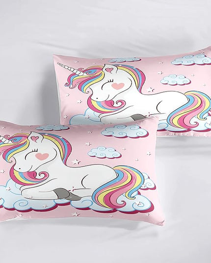Kids Comforter Bedding Set Twin Size, 3 Piece Super Soft Breathable Print Kids Bedding Sets for Girls, Machine Washable Durable Comforter Set with Comforter and 2 Pillowcases (Twin, Pink Unicorn) - LeafyLoom