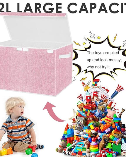 homyfort Large Toy Box Chest for Girls, Kids Toy Bin Storage Organizer with Lid for Babies,Toddlers,Nursery,Playroom (Pink) - LeafyLoom
