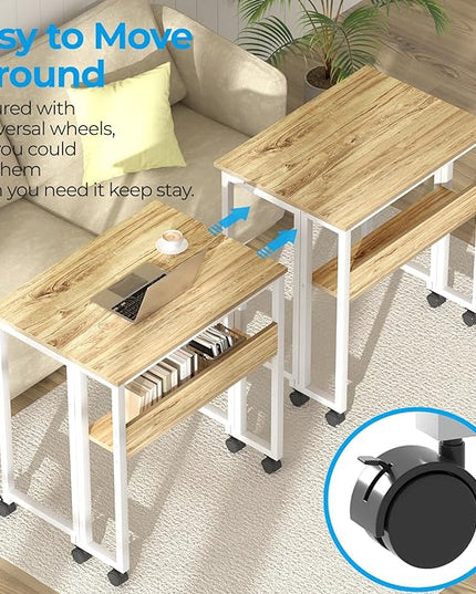 GreenForest Folding Desk Small Rolling Desk with Storage Shelf,31.5 inch Foldable Computer Desk with Wheels for Small Space,Easy Assembly,Oak - LeafyLoom