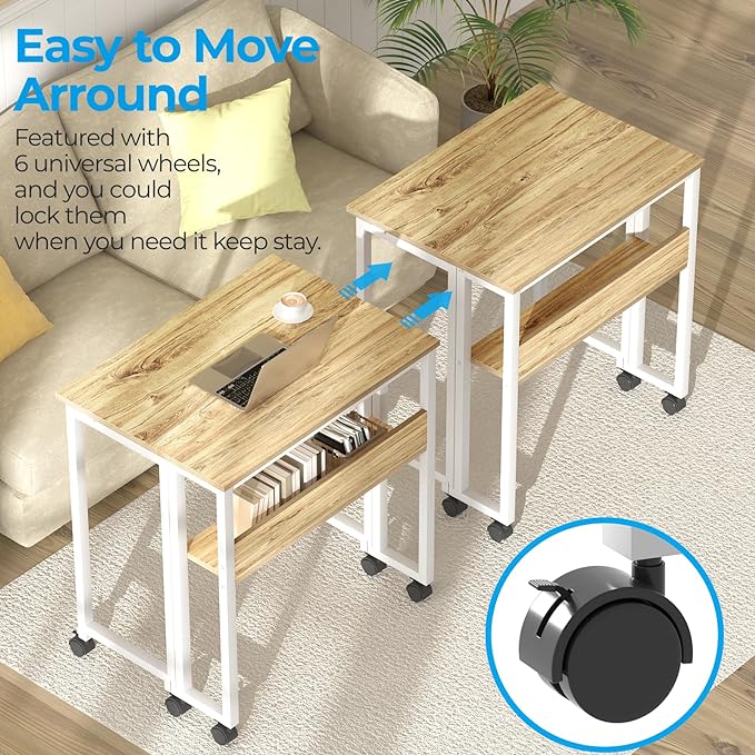 GreenForest Folding Desk Small Rolling Desk with Storage Shelf,31.5 inch Foldable Computer Desk with Wheels for Small Space,Easy Assembly,Oak - LeafyLoom