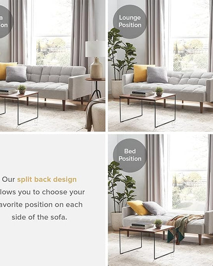 mopio Aaron Couch, Small Sofa, Futon, Sofa Bed, Sleeper Sofa, Loveseat, Mid Century Modern Futon Couch, Sofa Cama, Couches for Living Room, Bedroom (Light Gray, Fabric) - LeafyLoom
